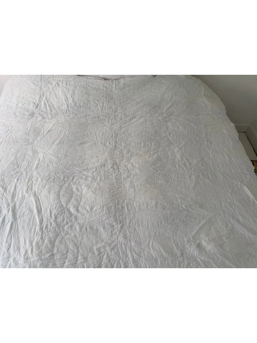 Vintage Hand Stitched Wedding Ring Quilt 82x79 Blue Floral Cottage Farmhouse